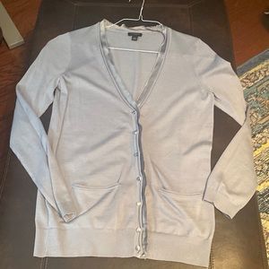 Raw Satin Edge & Glass Buttons Gray Cardigan
